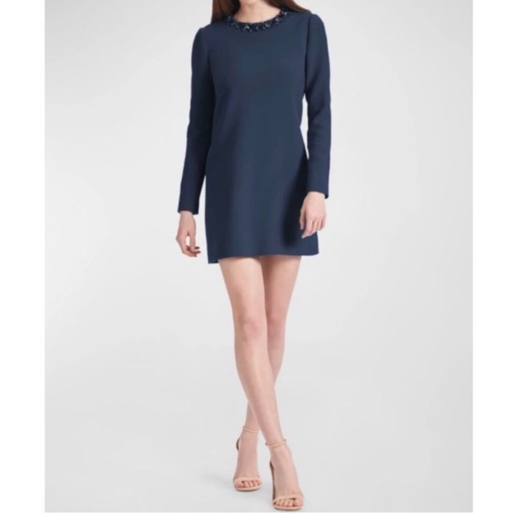 Anthropologie Sachin & Babi Dress Sz 6 Noir Lily Shift Mini Navy Jewel Neckline